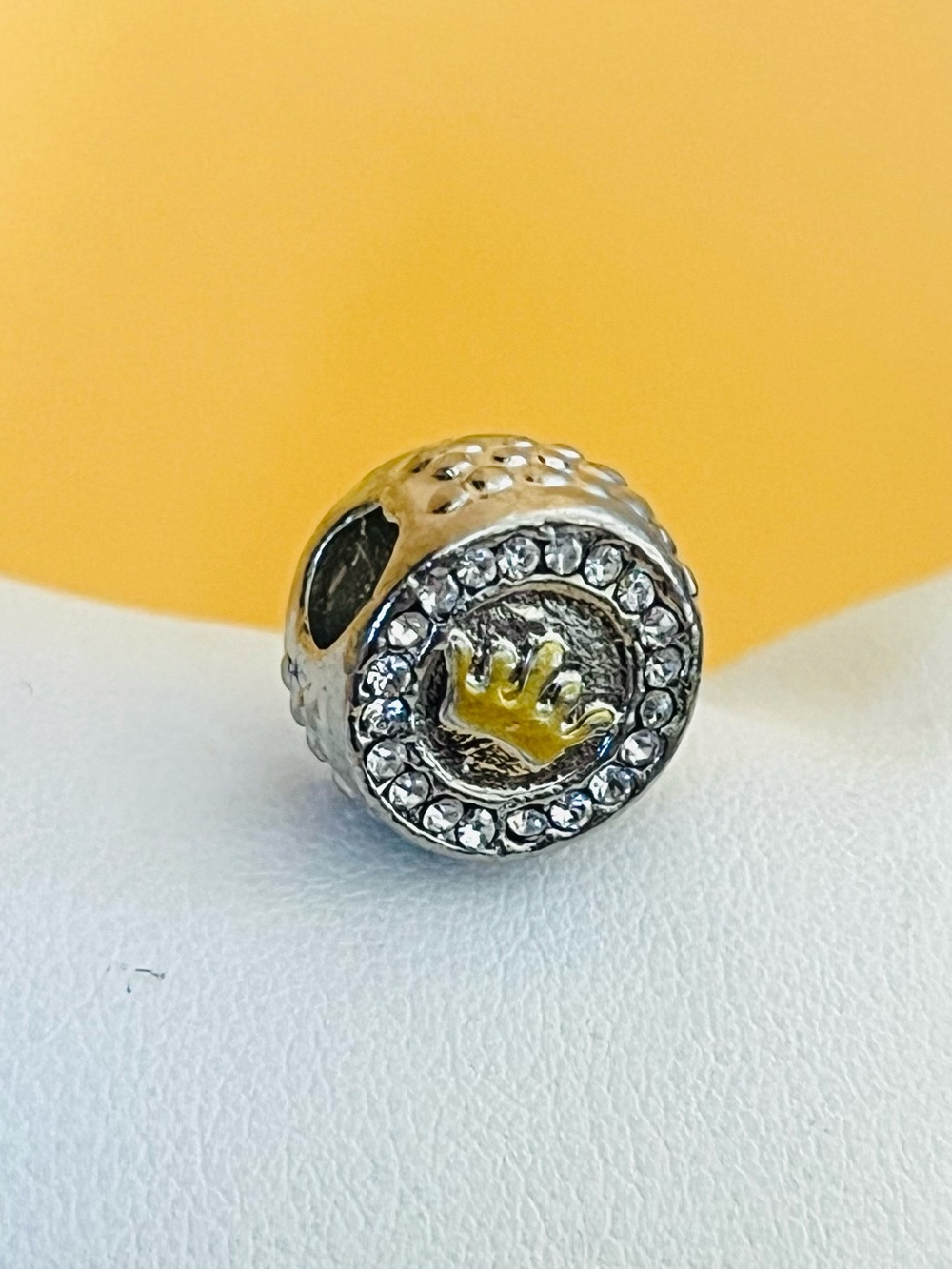 Silver plated paved crown bracelet charm